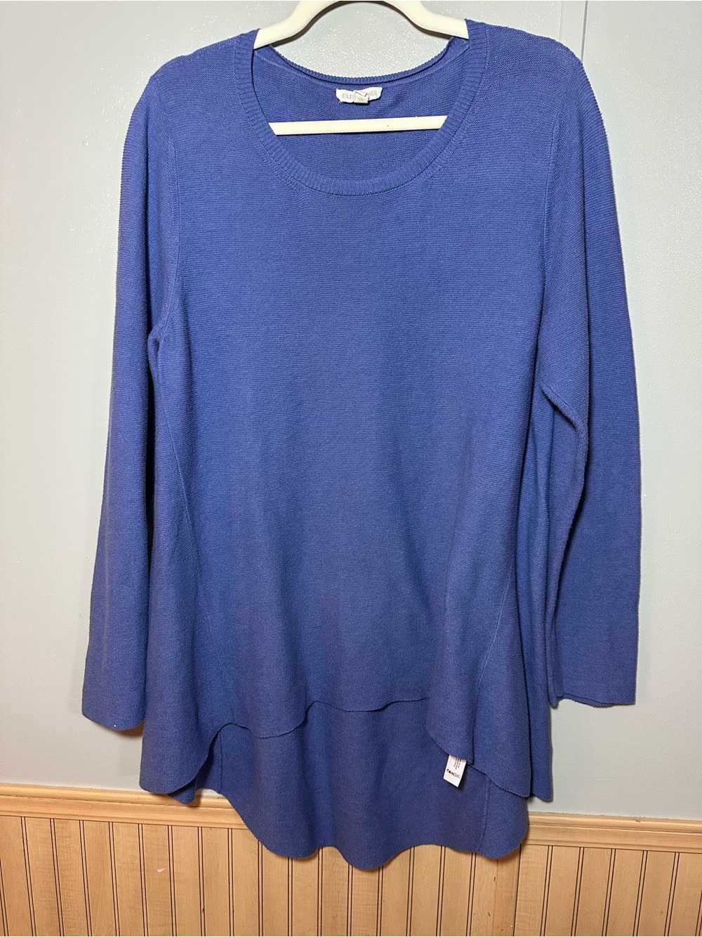 Eileen Fisher Knit Scoop Neckline High-Low Curved Hem Periwinkle Large Lagonlook